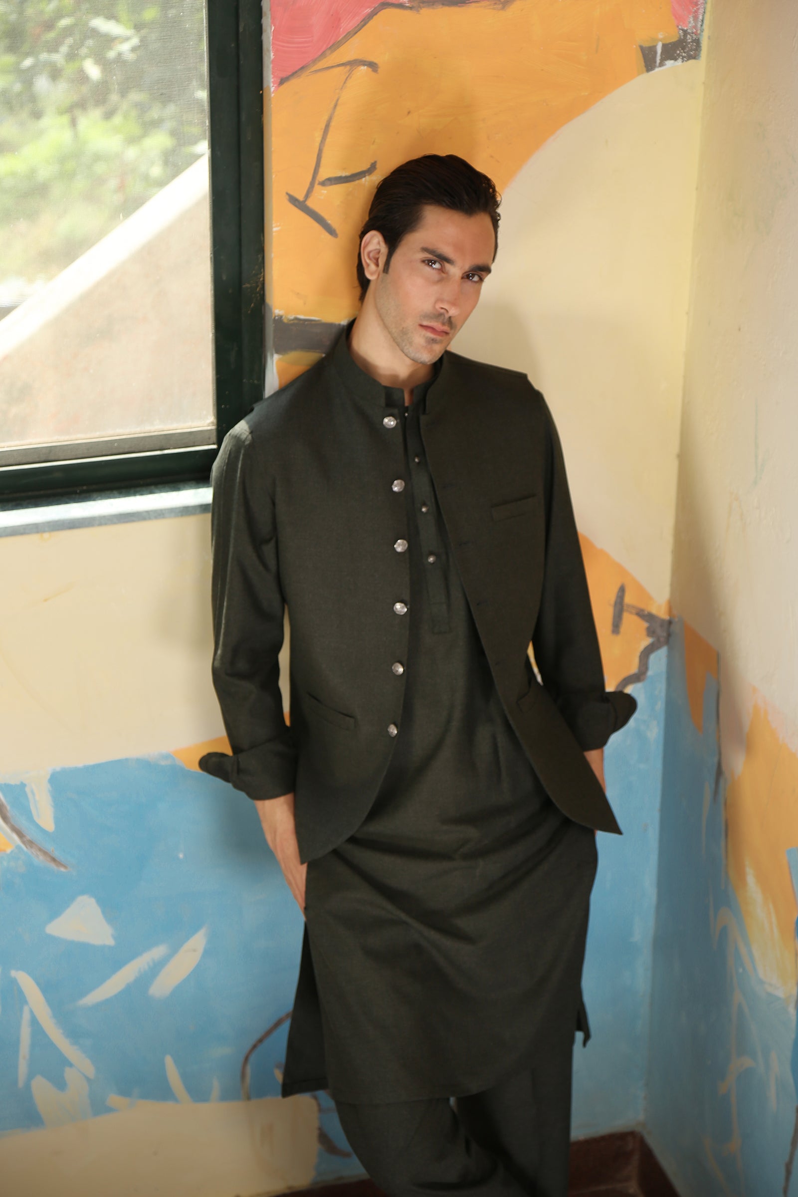 2PC STITCHED-MARKHOR FOREST GREEN IST-48