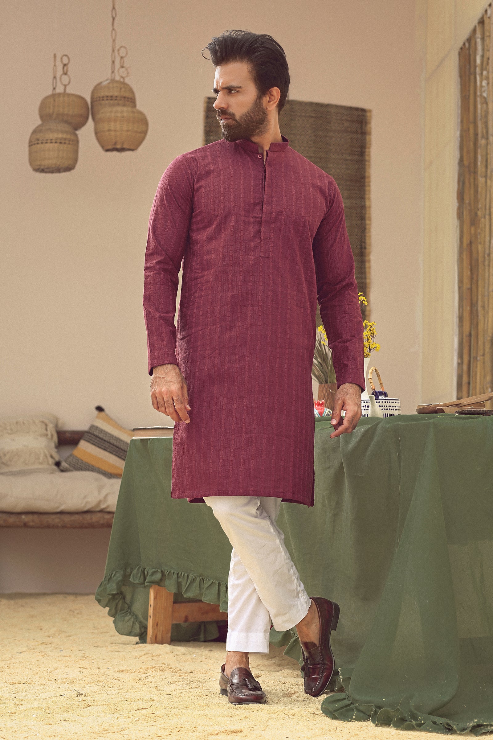 1PC STITCHED DEEP RED KURTA IST-85
