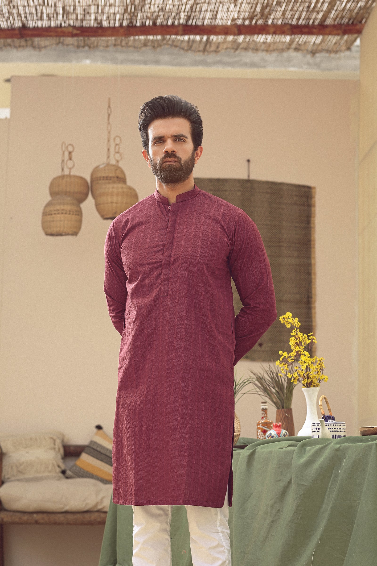 1PC STITCHED DEEP RED KURTA IST-85