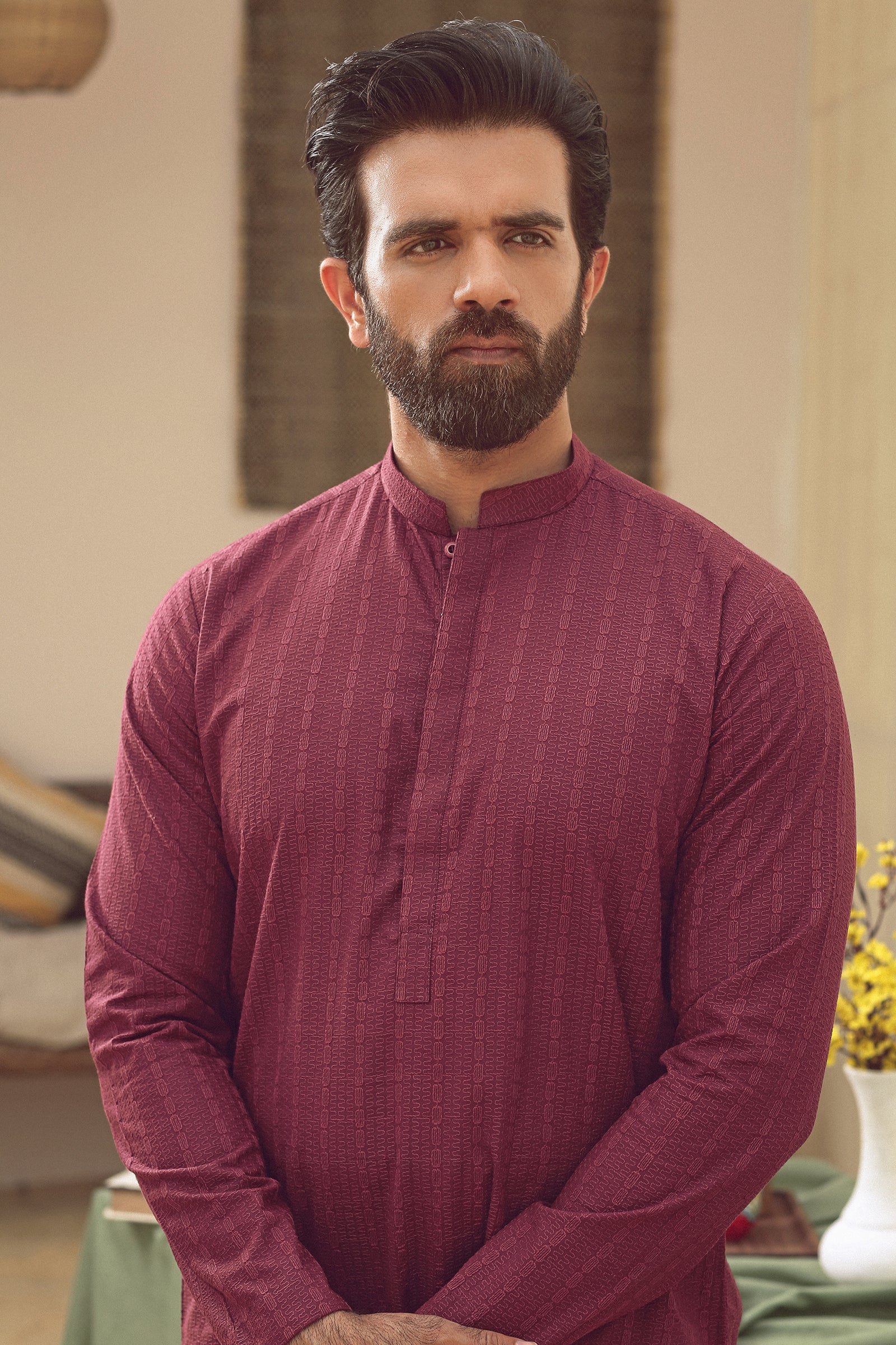 1PC STITCHED DEEP RED KURTA IST-85