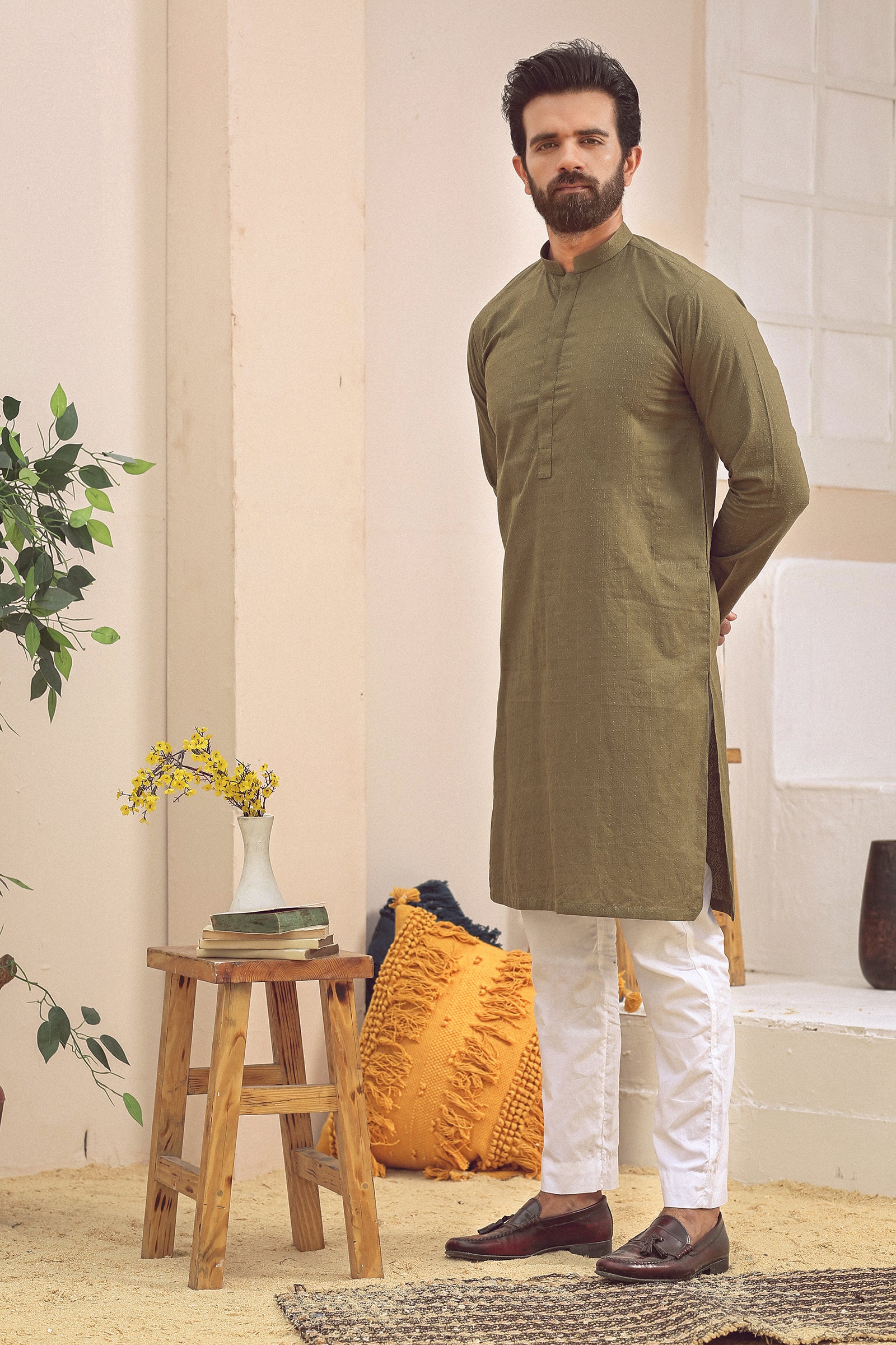 1PC STITCHED MEHNDI KURTA IST-86