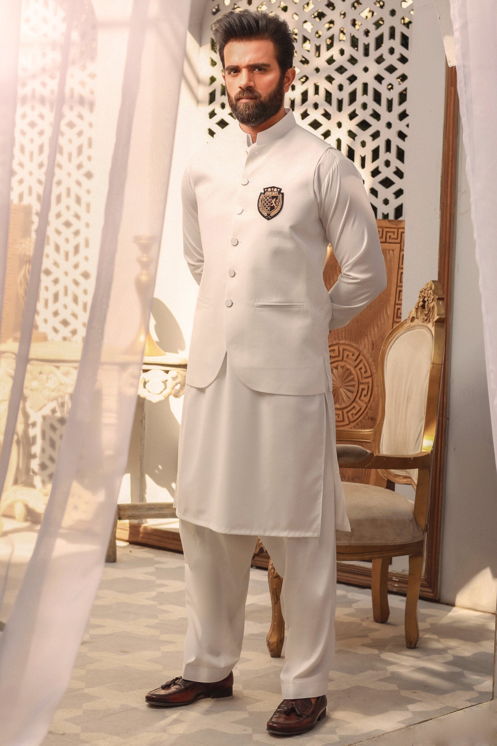 3PC STITCHED-BURJ WHITE IST-06