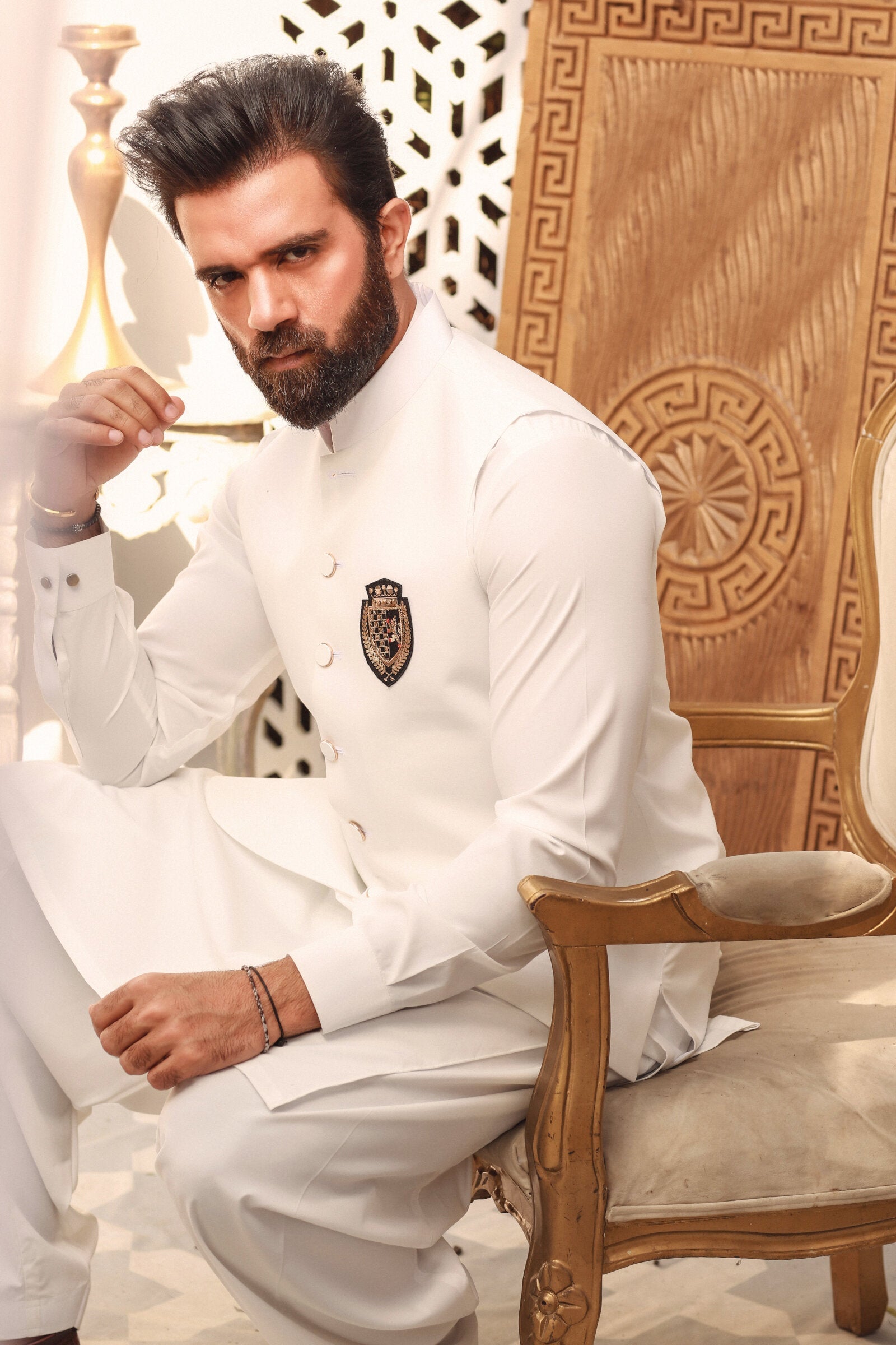 3PC STITCHED-BURJ WHITE IST-06