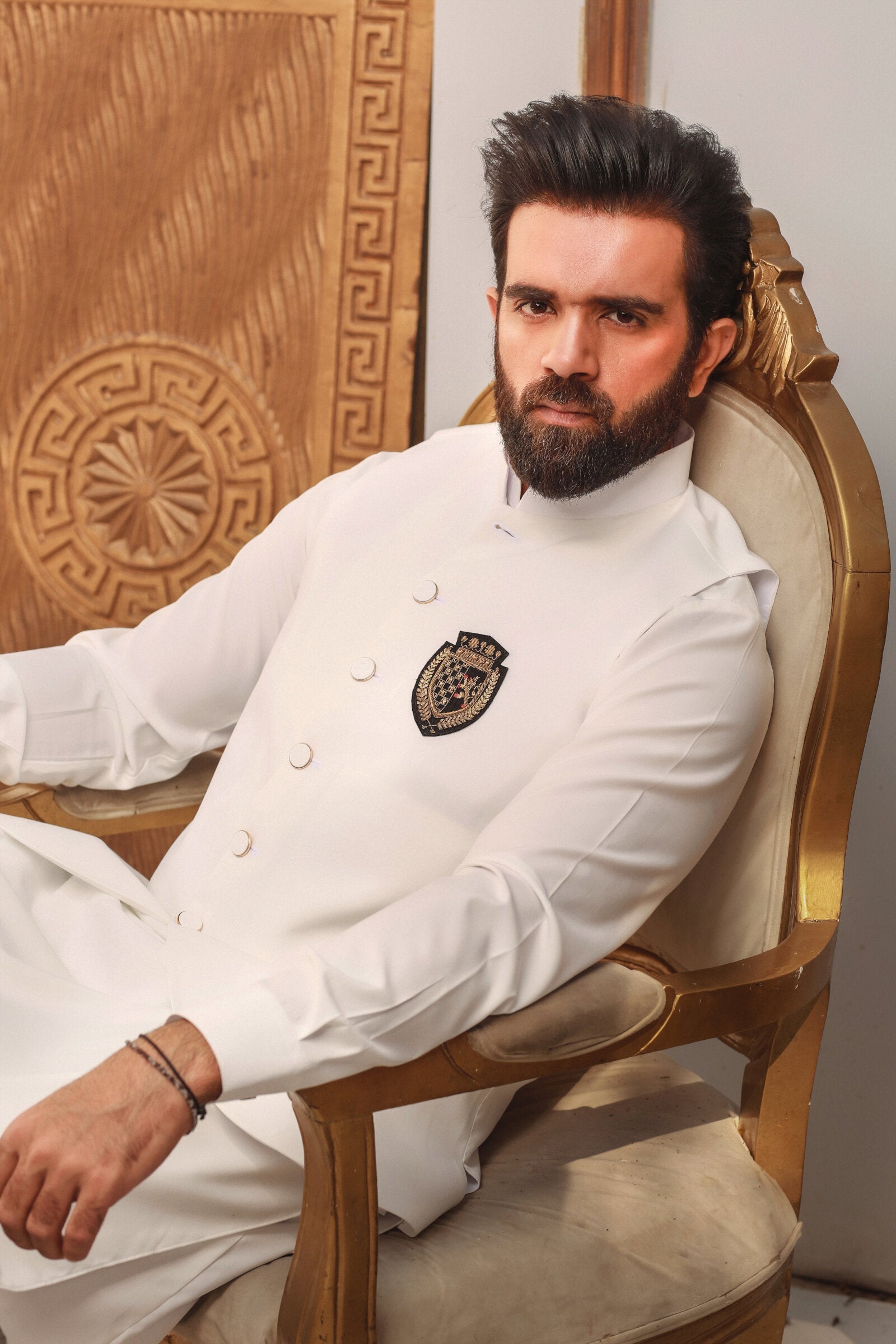 3PC STITCHED-BURJ WHITE IST-06