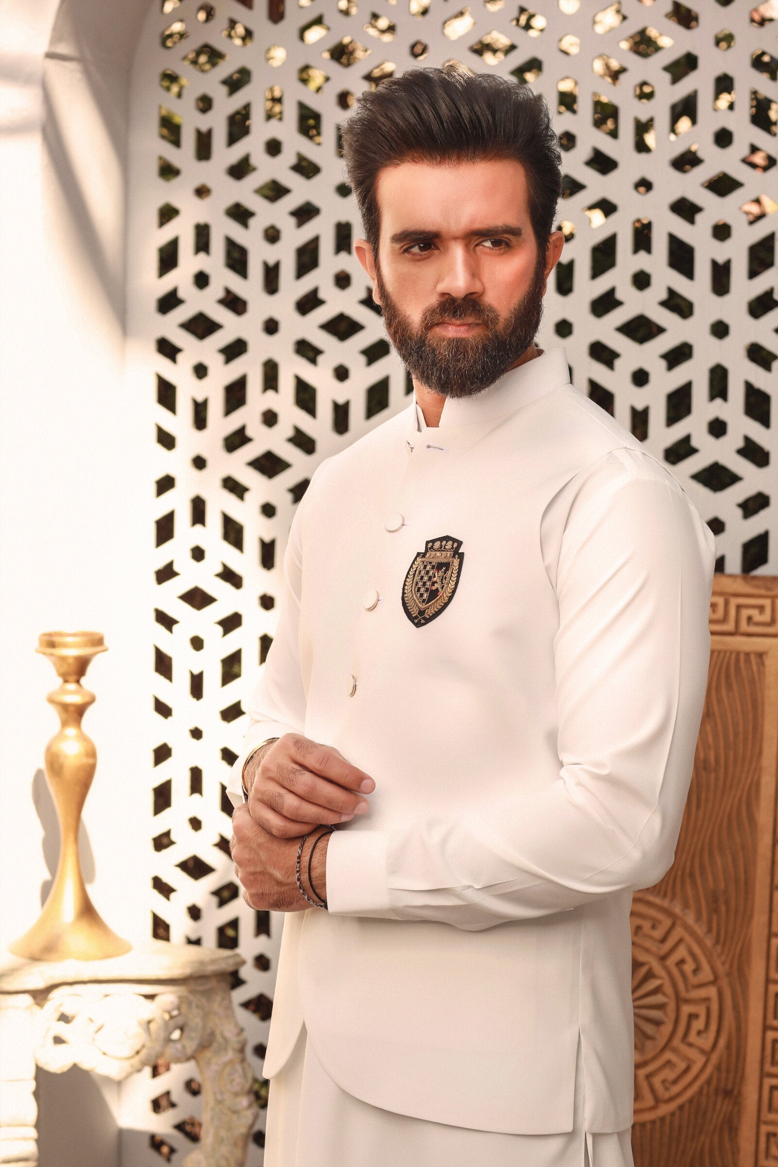 3PC STITCHED-BURJ WHITE IST-06