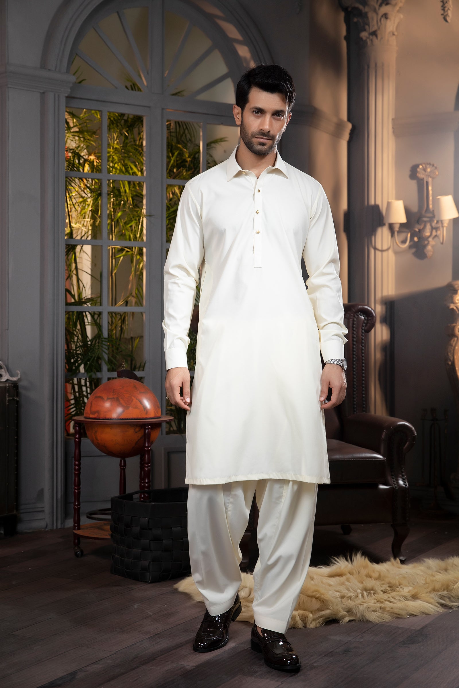 2PC STITCHED-BURJ CREAM IST-06