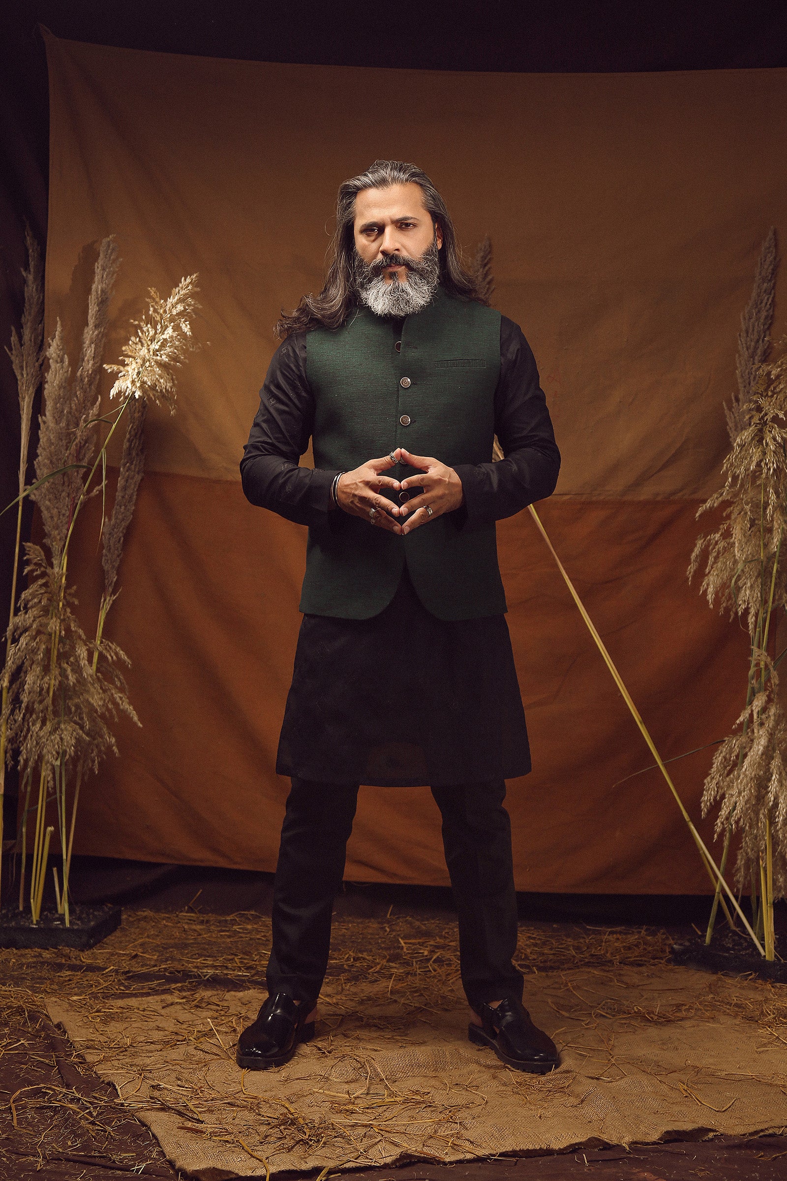 WAISTCOAT-KHADDAR BOTTLE GREEN IST-61