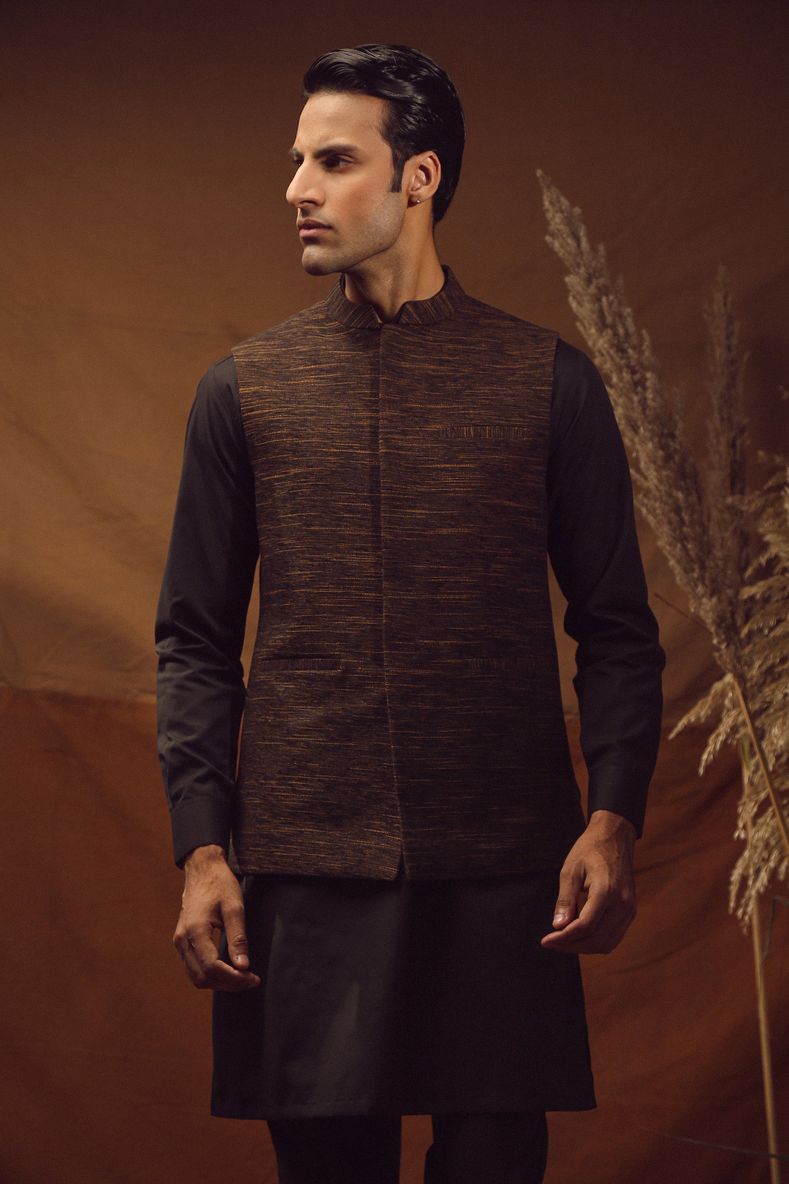 WAISTCOAT-KHADDAR BROWN IST-65