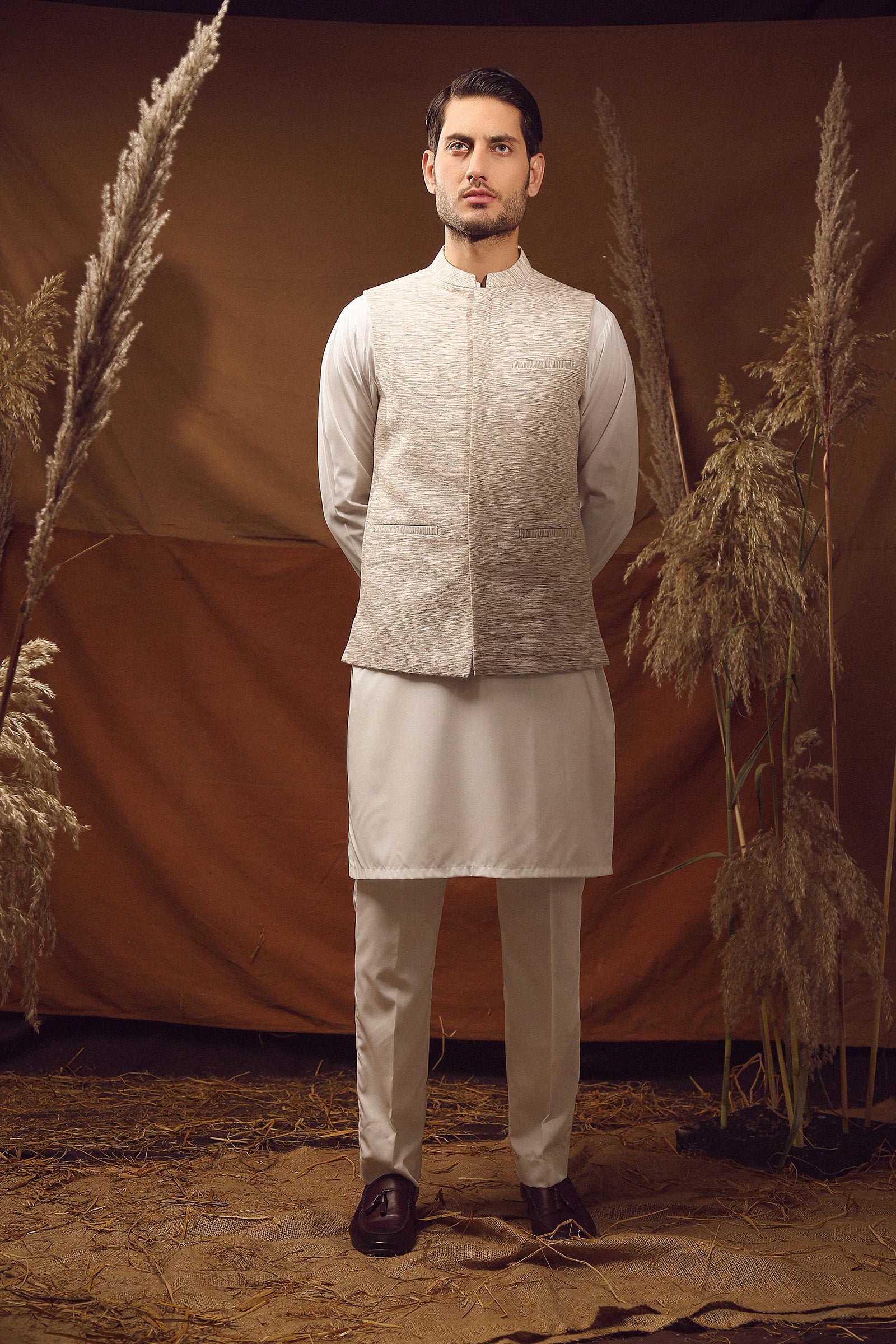 WAISTCOAT-KHADDAR OFF WHITE IST-63
