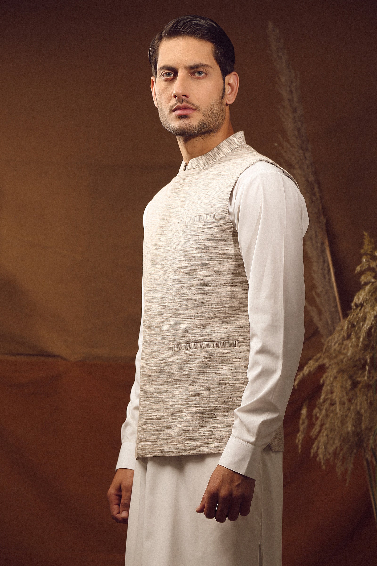 WAISTCOAT-KHADDAR OFF WHITE IST-63