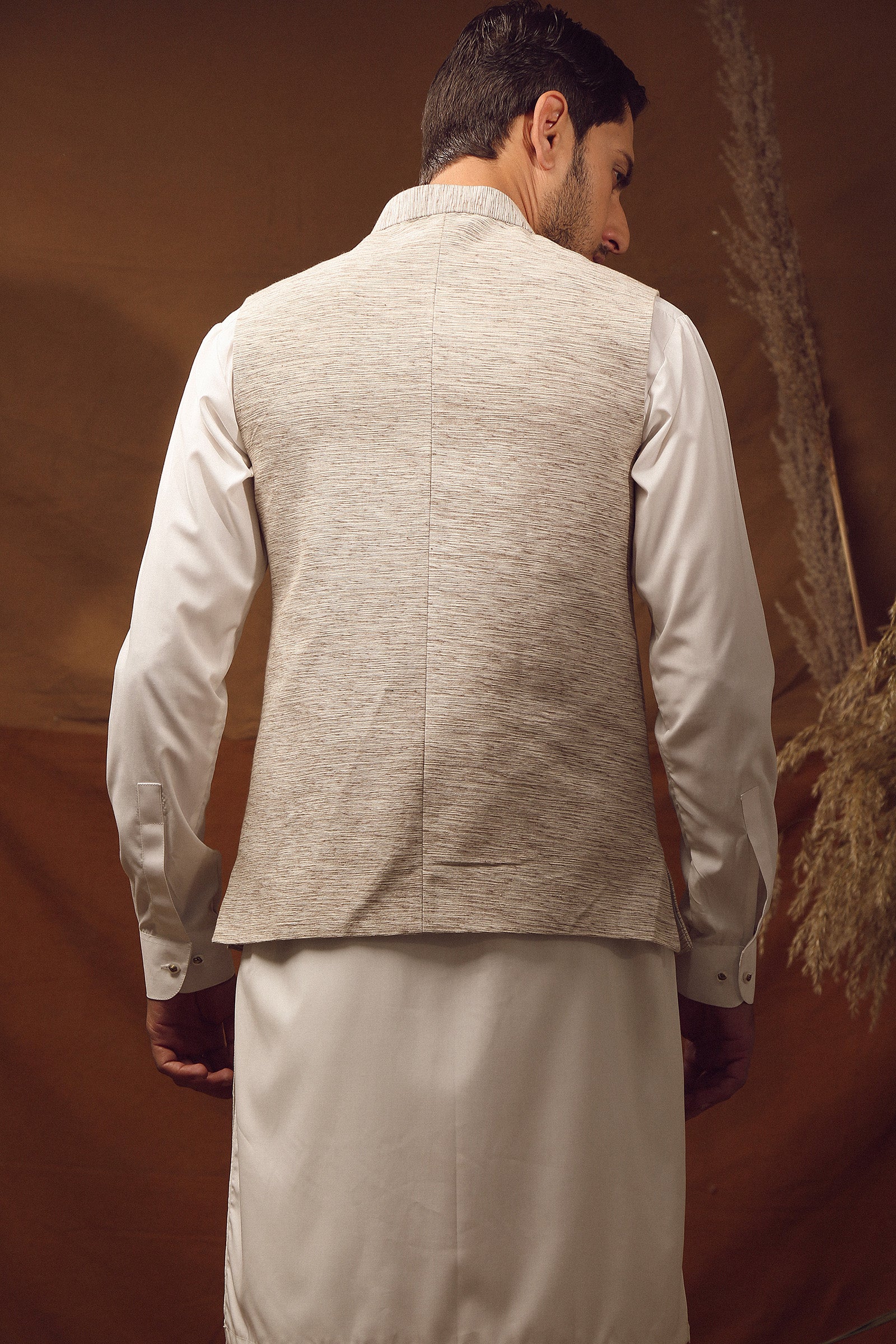 WAISTCOAT-KHADDAR OFF WHITE IST-63
