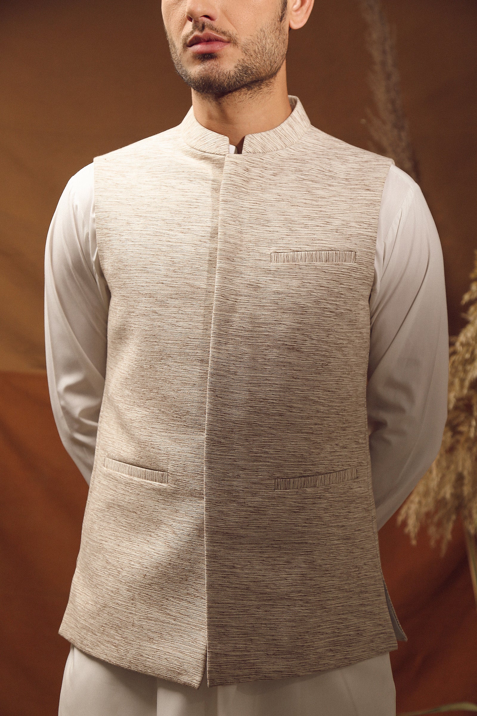 WAISTCOAT-KHADDAR OFF WHITE IST-63