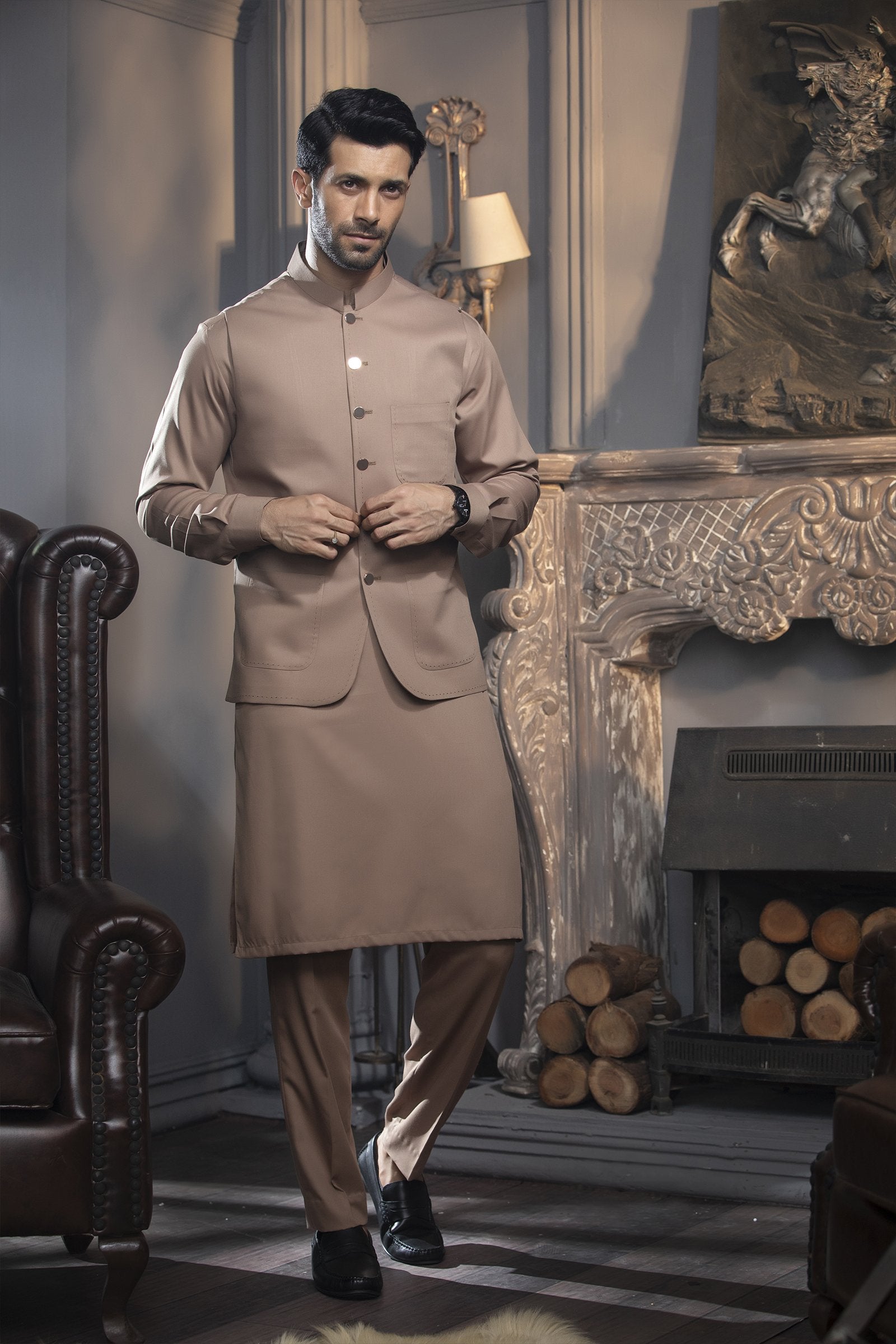 3PC STITCHED-KARVAAN KHAKI IST-03