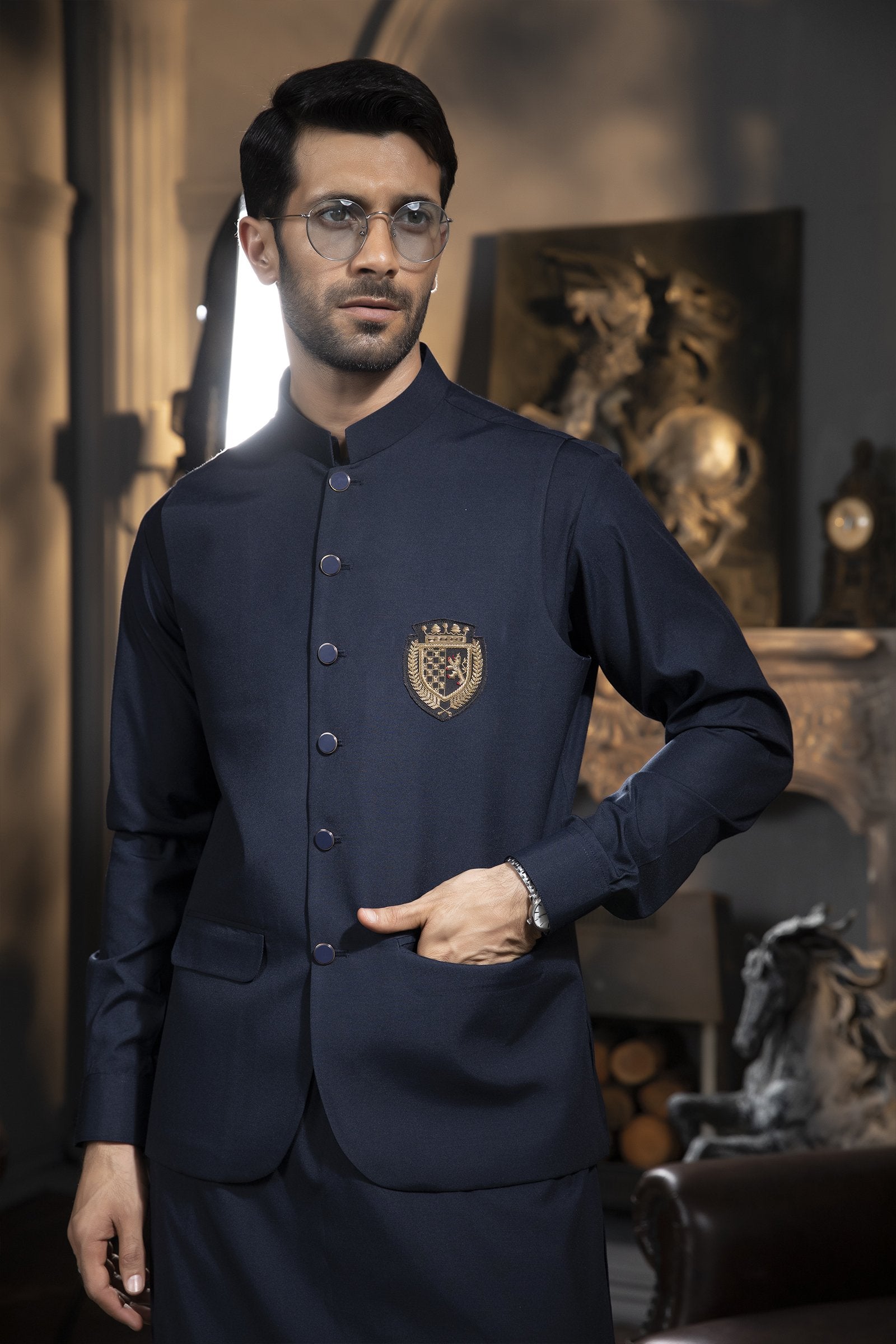 3PC STITCHED-BURJ NAVY IST-06