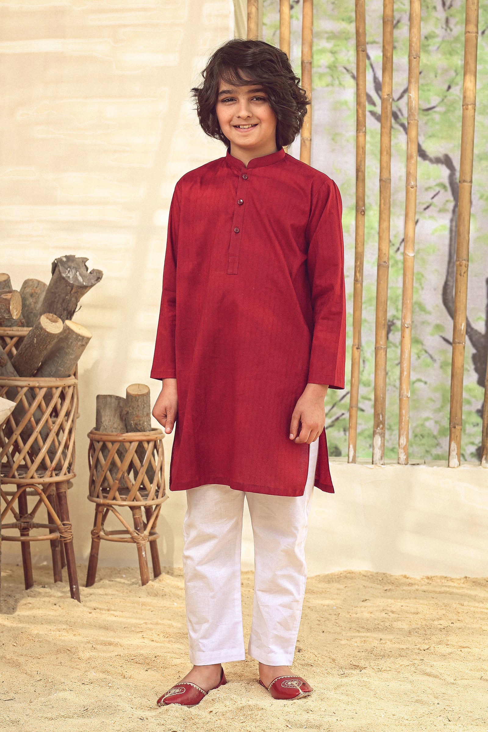 2PC STITCHED-MAHROON KIDS SUIT IST-100