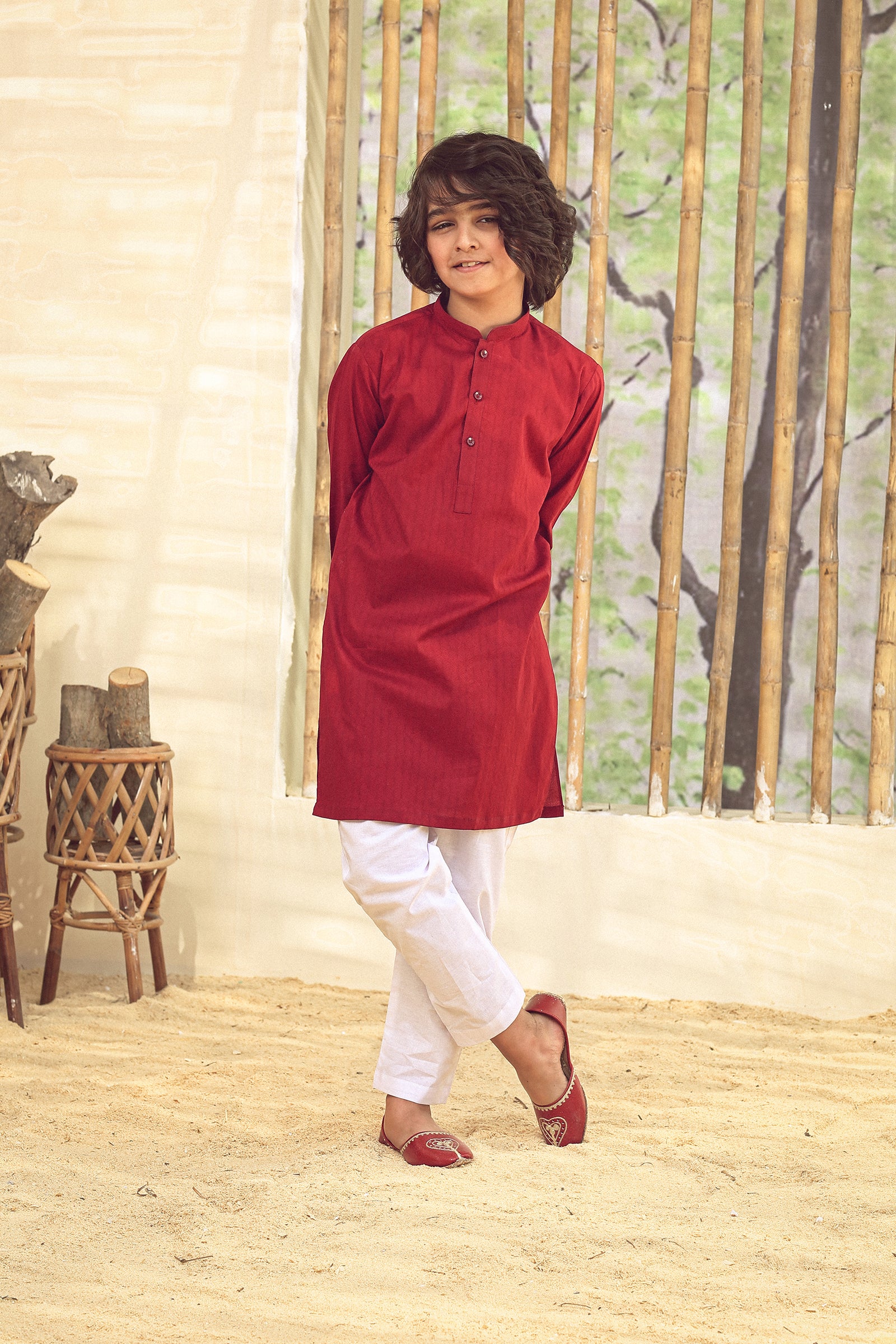 2PC STITCHED-MAHROON KIDS SUIT IST-100