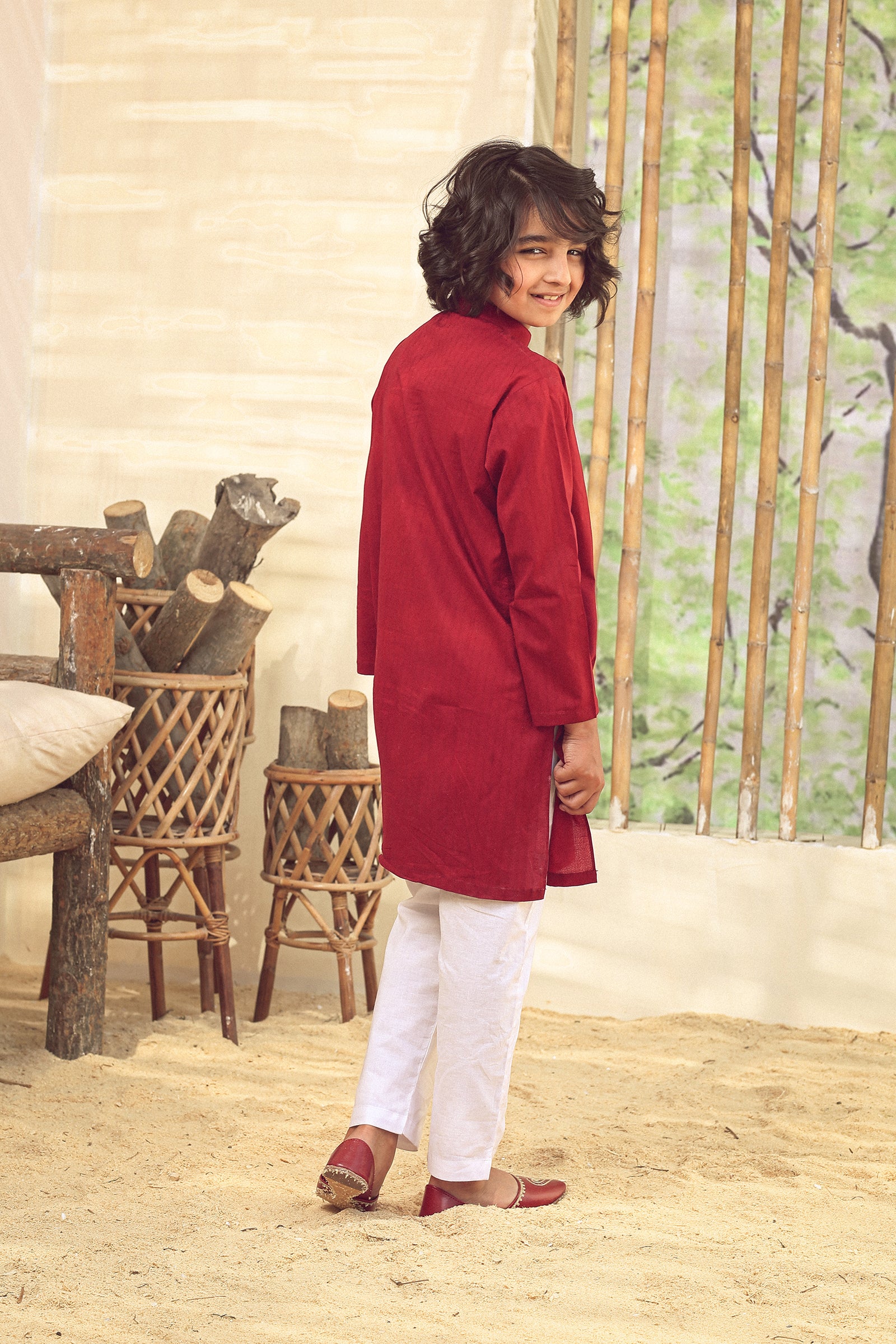 2PC STITCHED-MAHROON KIDS SUIT IST-100