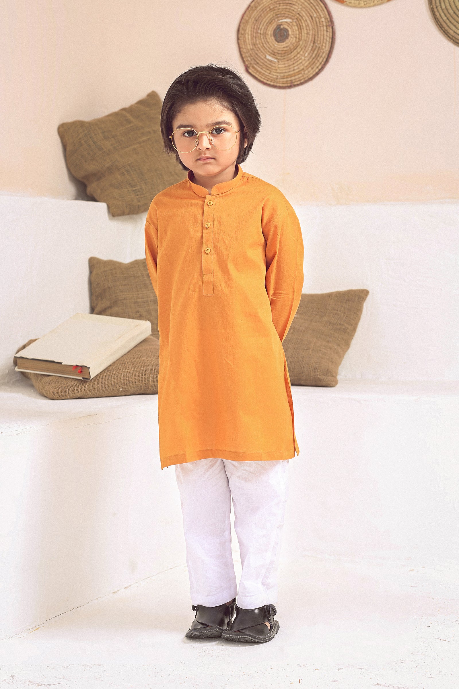 2PC STITCHED-ORANGE KIDS SUIT IST-102