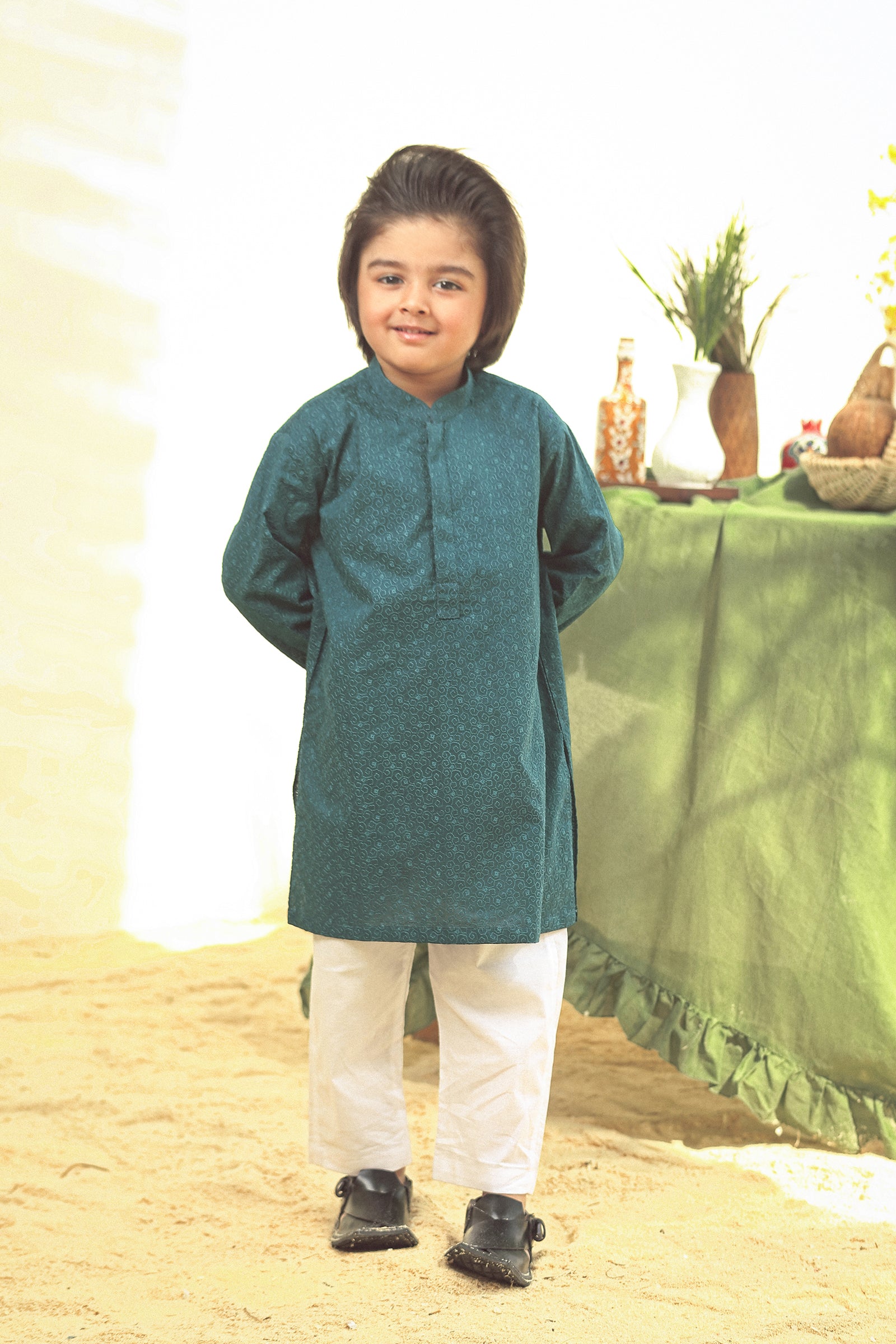 2PC STITCHED-GREEN KIDS SUIT IST-98