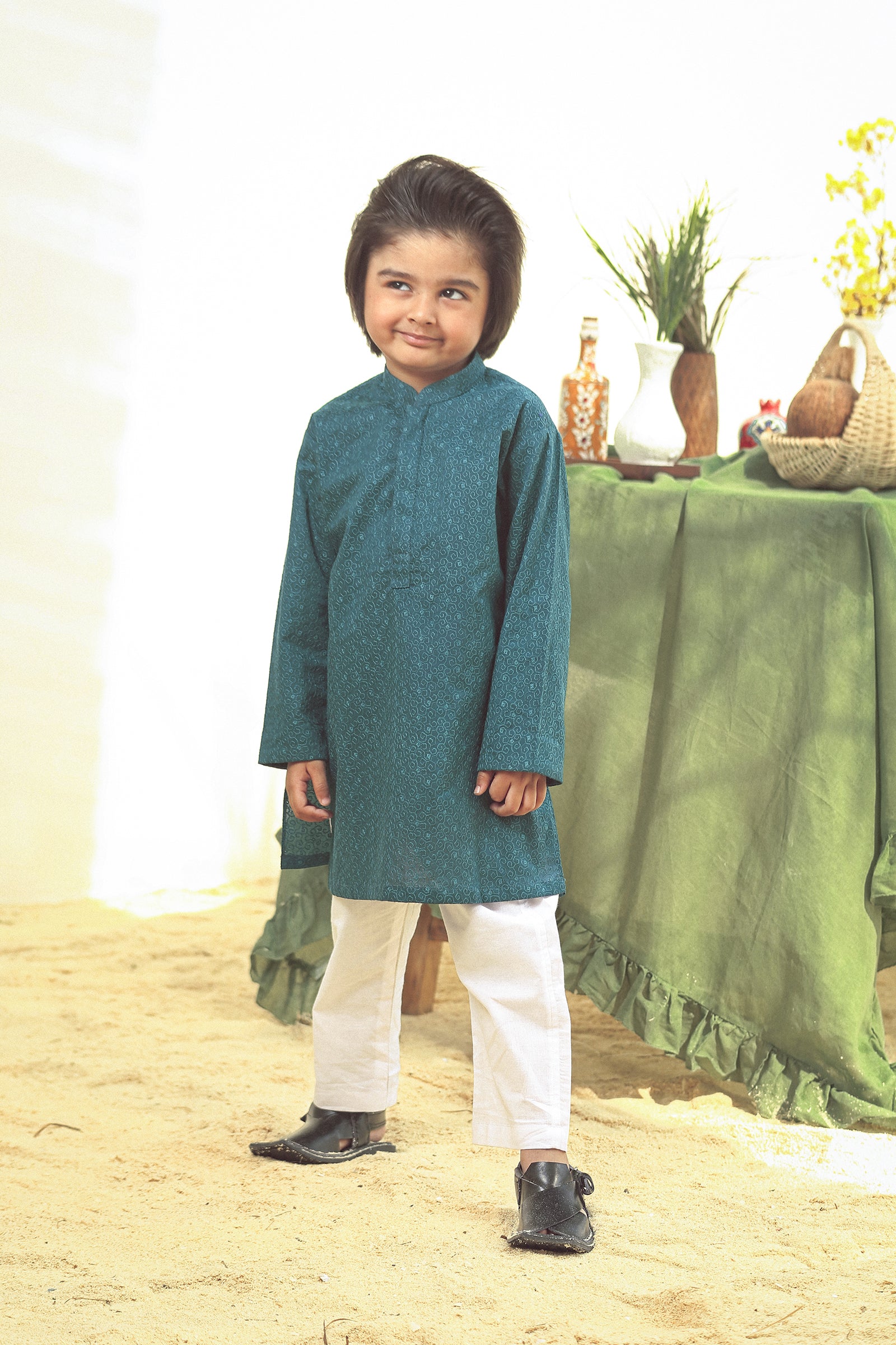 2PC STITCHED-GREEN KIDS SUIT IST-98