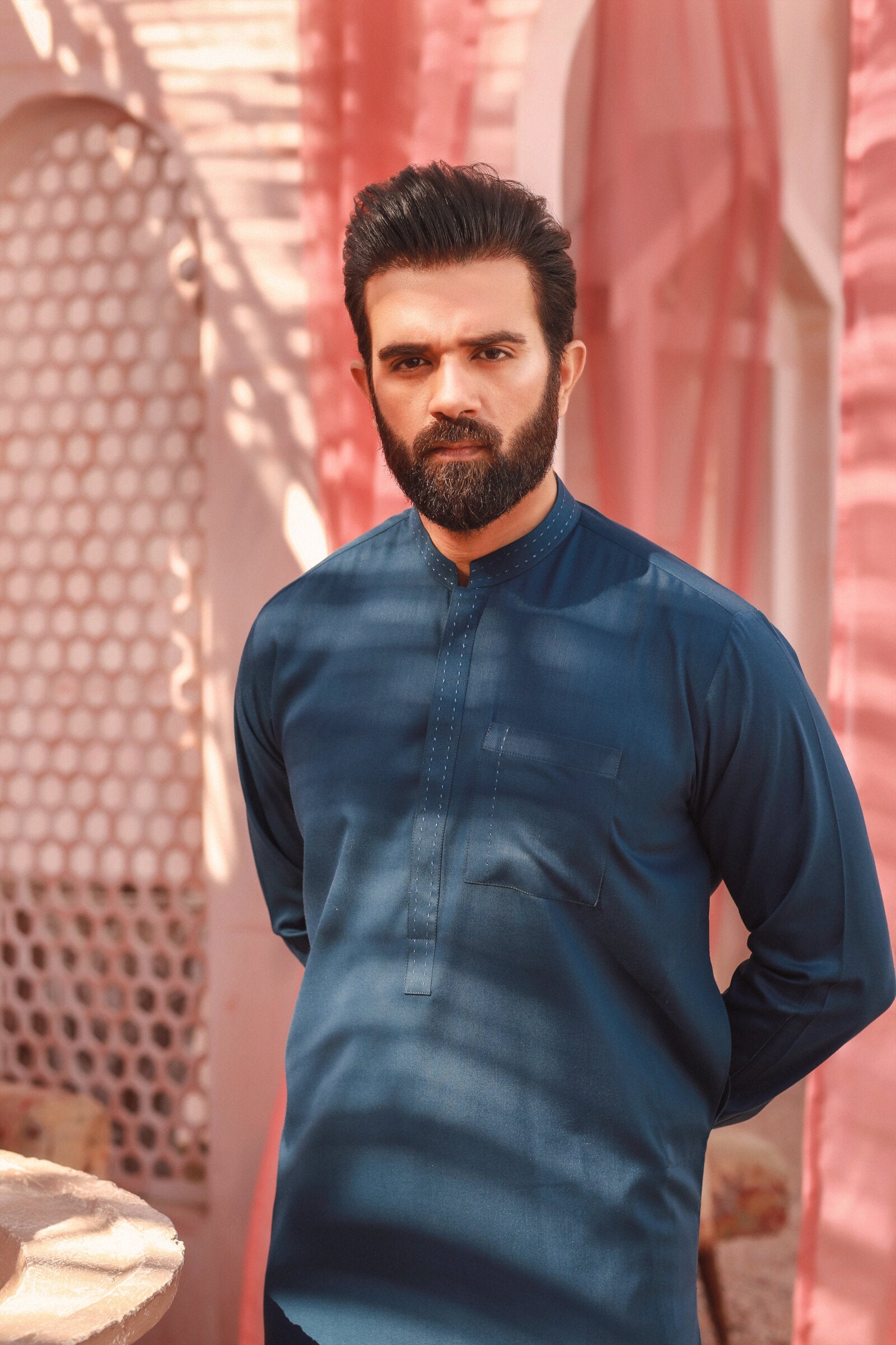 2PC STITCHED-KARVAAN METALLIC BLUE IST-03