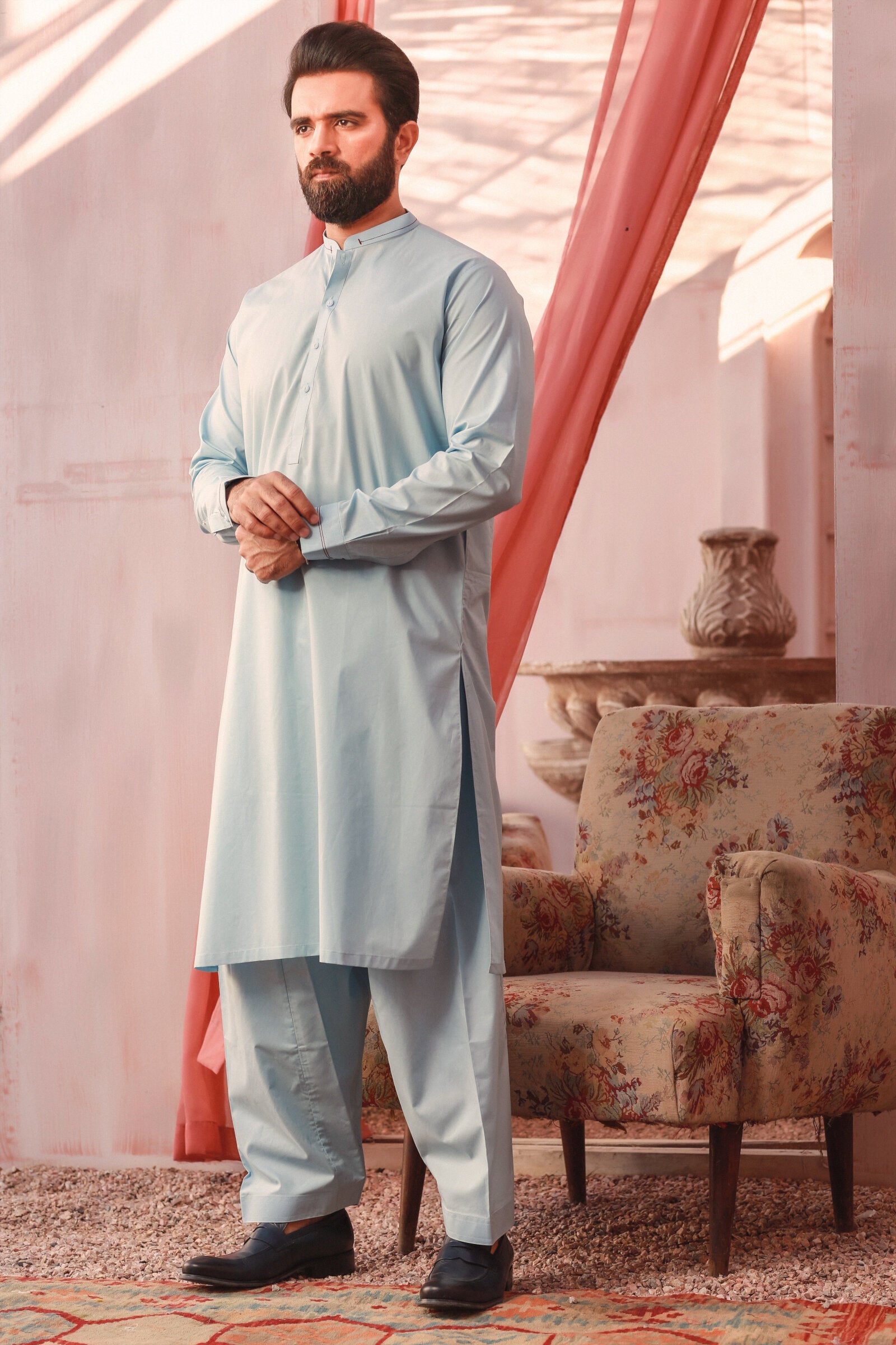 2PC STITCHED-SILVER STAR LIGHT BLUE IST-05