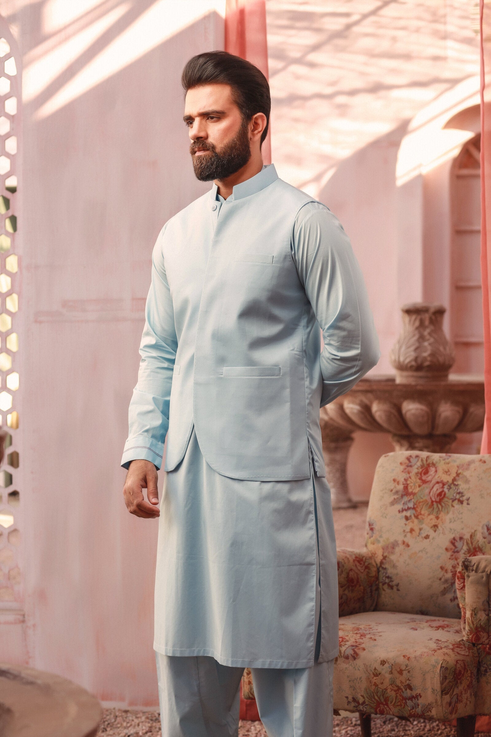 2PC STITCHED-SILVER STAR LIGHT BLUE IST-05