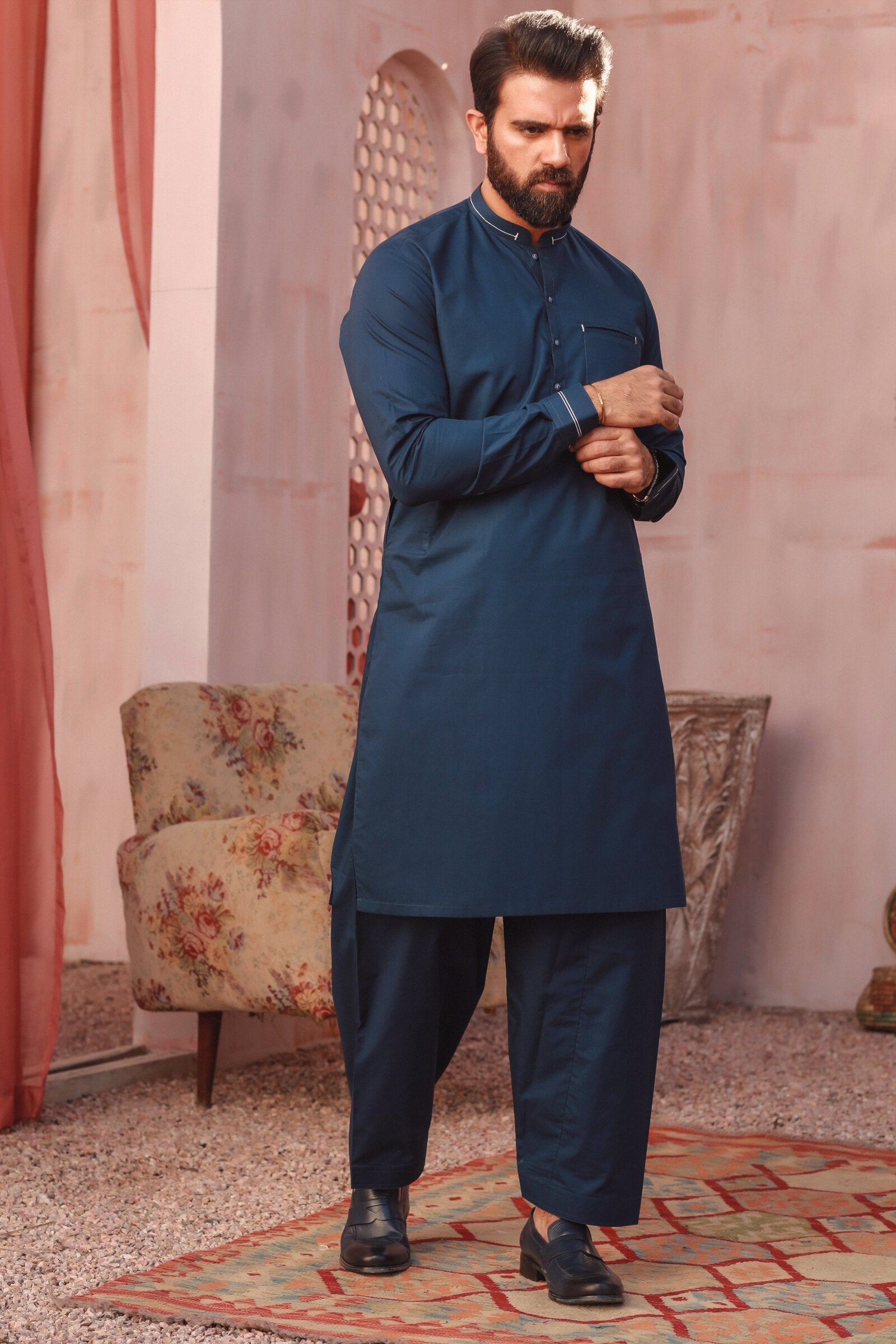 2PC STITCHED-SILVER STAR NAVY IST-05