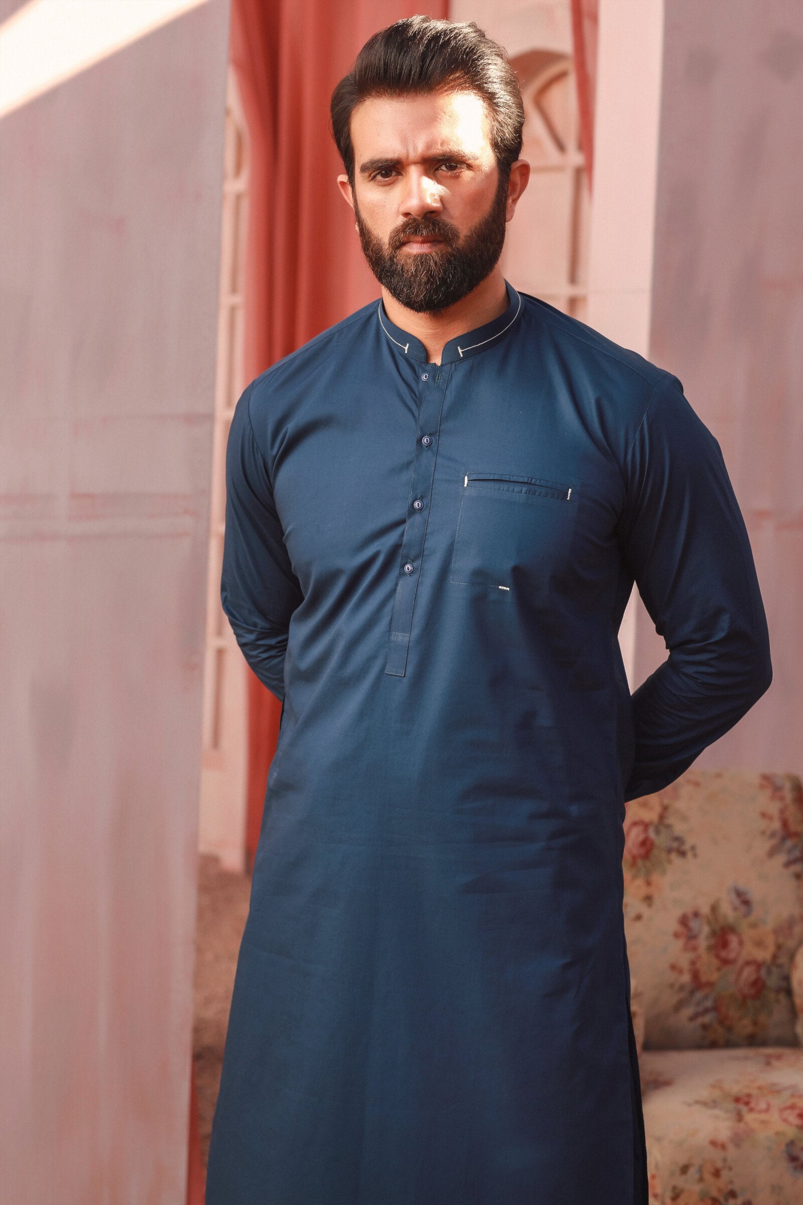 2PC STITCHED-SILVER STAR NAVY IST-05