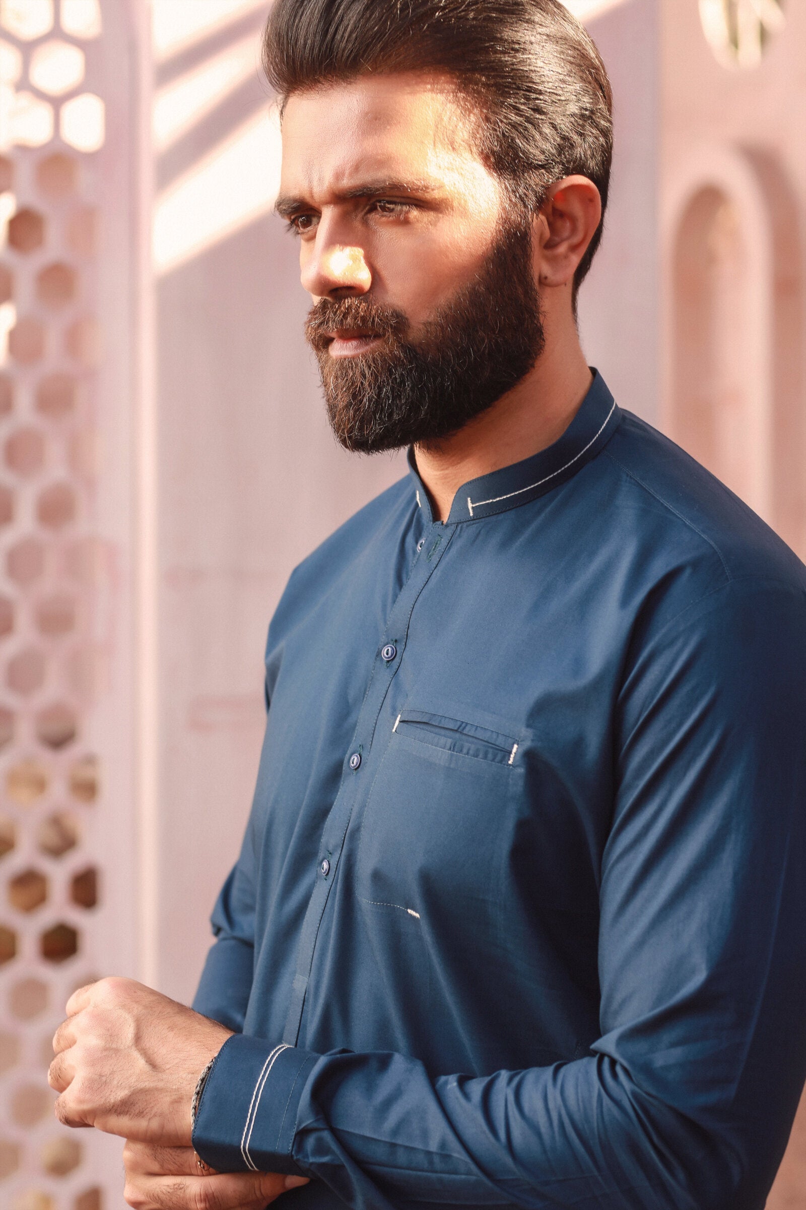 2PC STITCHED-SILVER STAR NAVY IST-05