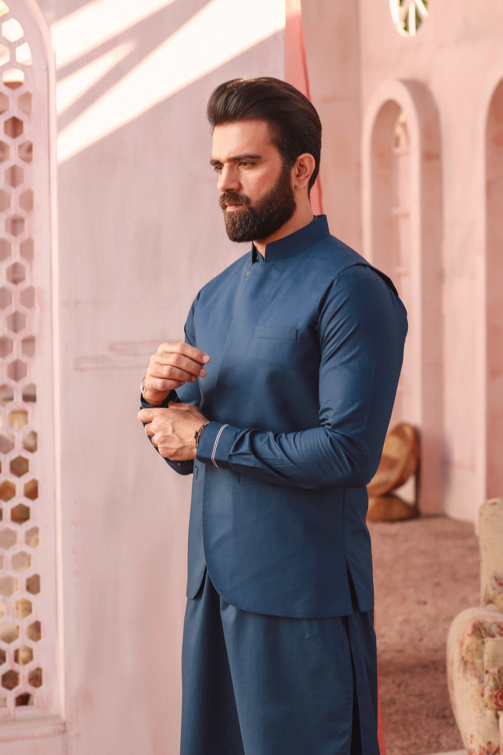 2PC STITCHED-SILVER STAR NAVY IST-05