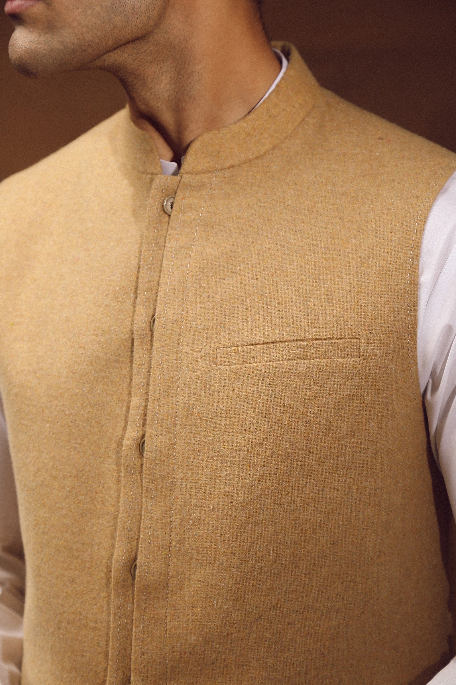 WAISTCOAT-TWEED LIGHT KHAKI IST-59