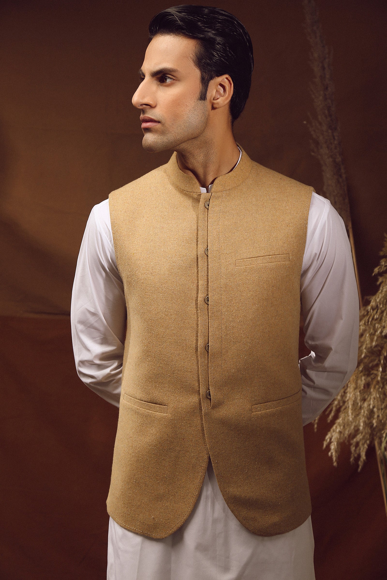 WAISTCOAT-TWEED LIGHT KHAKI IST-59