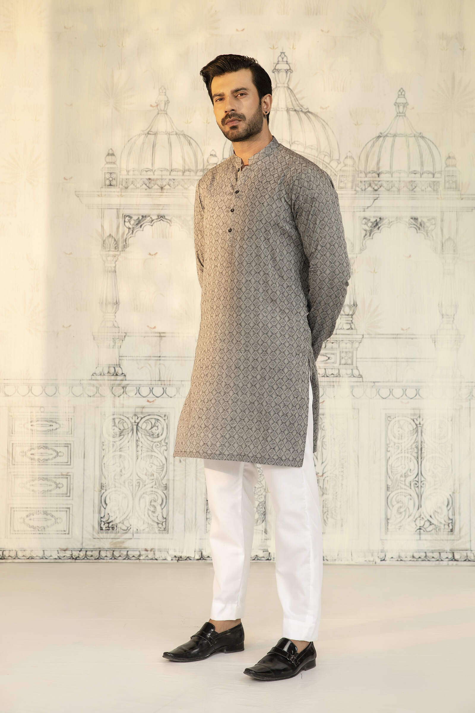 1PC STITCHED-CHARCOAL GREY KURTA IST-33
