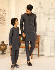 2PC STITCHED-CHARCOAL BLACK KIDS SUIT IST-35