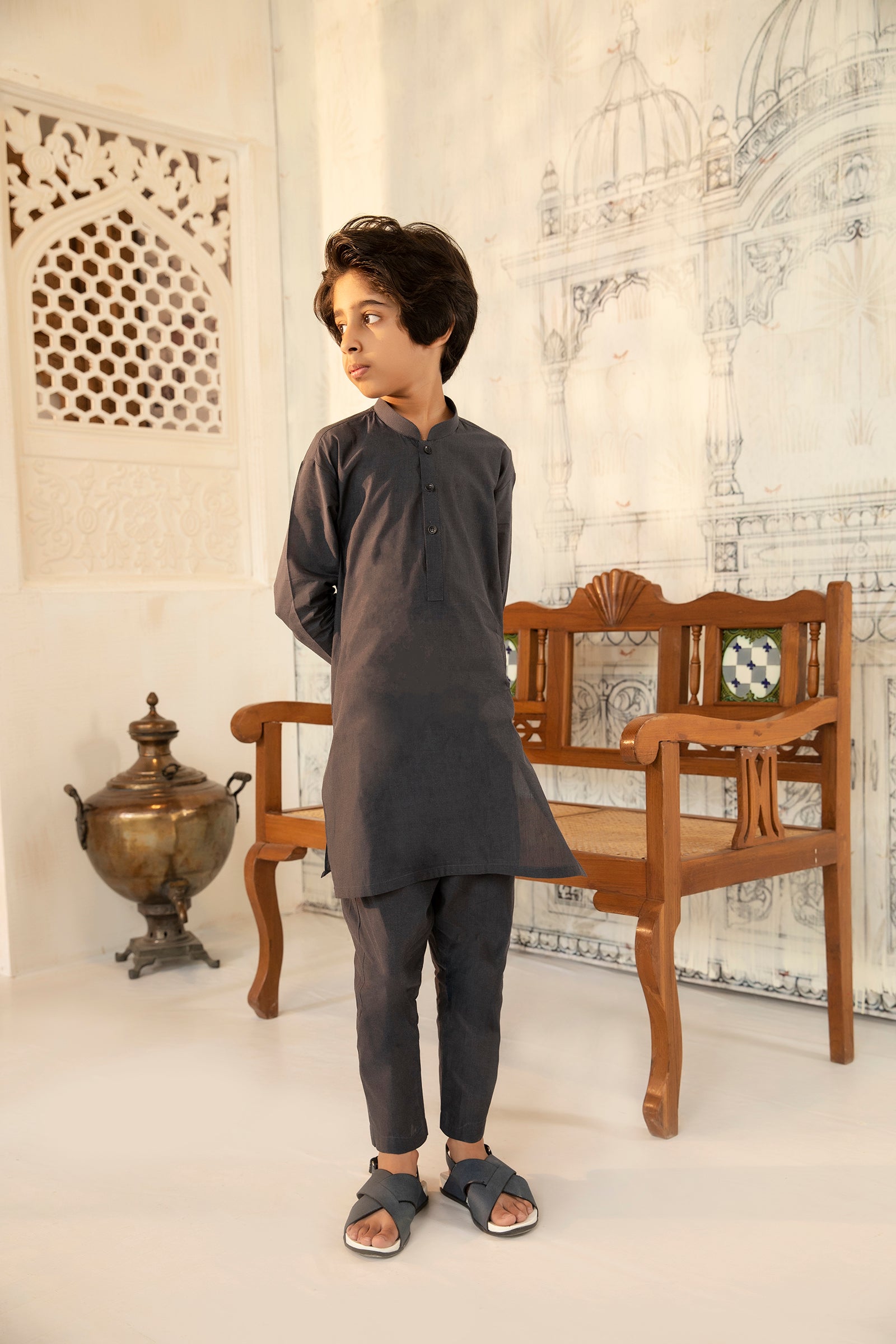 2PC STITCHED-CHARCOAL BLACK KIDS SUIT IST-35