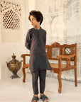 2PC STITCHED-CHARCOAL BLACK KIDS SUIT IST-35