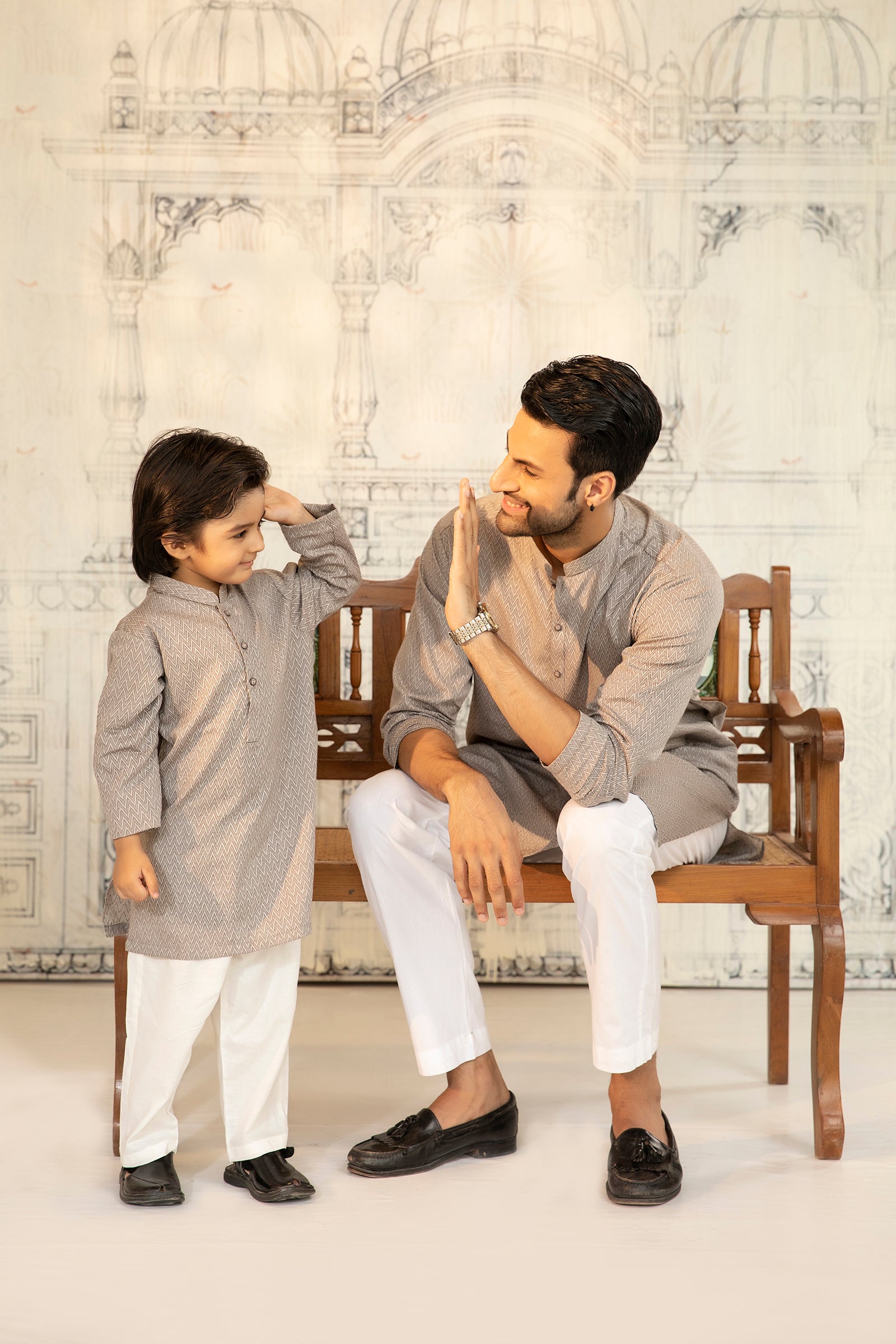 2PC STITCHED-PASTEL BROWN KIDS SUIT IST-38